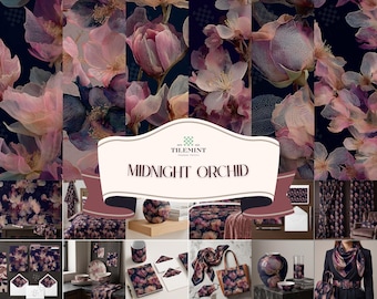 Luxus Lila Schwarz Floral Nahtlose Muster Bundle, für Papier, Stoff und Wohnkultur Design