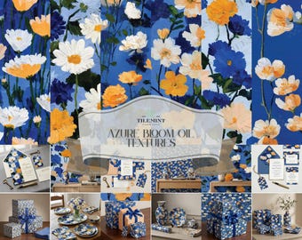 Orange Blaue Ölfarben Blumenmuster Bündel für Papier, Stoff und Wohnkultur Designs