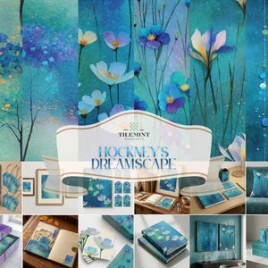 Ethereal Teal Fantasy Floral Seamless Pattern Bundle for Paper and Fabric Designs