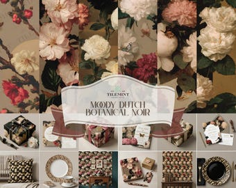 Chinoiserie Victorian Gothic Floral Pattern Bundle für Papier, Stoff und Home Decor Designs