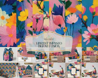 Lebendige Impasto Blumenmuster Bundle, Ölfarbe Wildblume, für Papier und Stoff-Designs