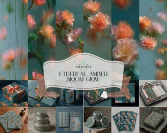 Teal Coral Floral Pattern Bundle, Kirschblüte Rose Schmetterling für Stoff Verpackung Papier