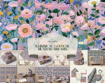 Wunderliche Blumenmuster-Bundle, Malerische Gouache Botanische, für Papier- und Wohndekor-Designs