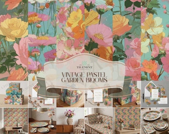 Retro Boho Blumenmuster Bundle, Vintage Rose, für Papier, Stoff und Home Decor Designs