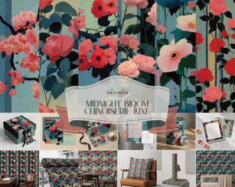 Chinoiserie Floral Seamless Patterns, Vintage Rose Pfingstrose, für Papier-, Stoff- und Wohndekor-Designs