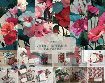 Vintage botanische, nahtlose Blumenmuster-Bündel für Papier-, Stoff- und Wohndekor-Designs