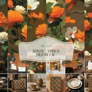 Orange Roses Oil Paint Pattern Bundle for Paper, Fabric and Home Decor Designs