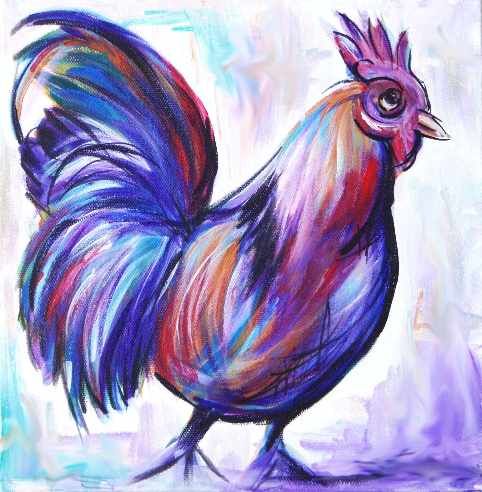 Abstract Chicken Print of Original Acrylic Painting Abstract Art / Rooster / Animal / Giclée Art