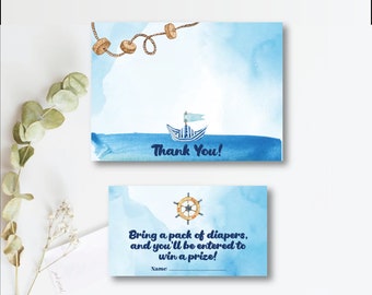 Nautische babyshower bedankkaart en luierloterij (afdrukbare pdf)