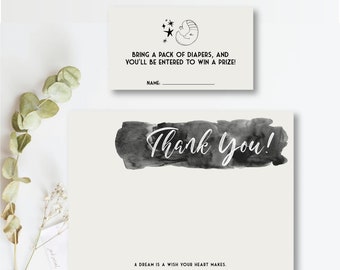 Babyshower met sterren bedankkaart en luierloterij (pdf)