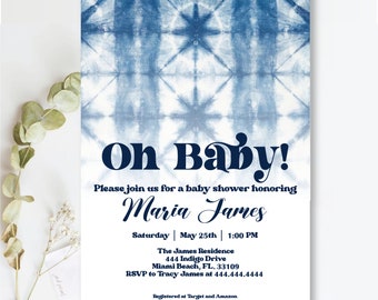 Indigo tie-dye babyshoweruitnodiging – jongensshower (digitaal)
