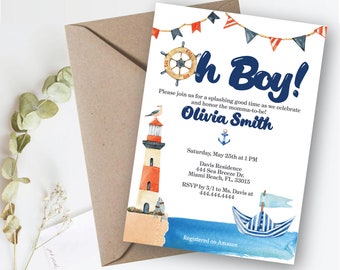 Nautische babyshoweruitnodiging – aanpasbaar ontwerp (digitale download)