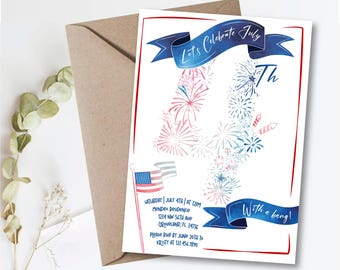 Uitnodiging voor feest 4 juli, Independence Day, 4 juli uitnodigingssjabloon, Instant Download