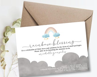 Regenboog boho babyshoweruitnodiging – aanpasbare digitale uitnodiging