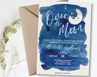 Uitnodiging babyshower 'Over the Moon' – Dromerige sterrennacht (digitaal)