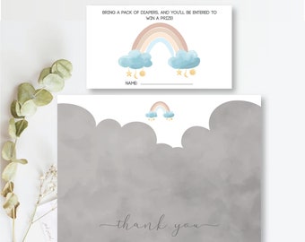 Regenboog babyshower bedankkaart en luierloterij (digitale pdf)