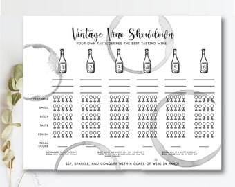Wine Tasting Score Card – Vintage Vino, Girls Night (PDF)