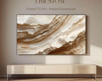 Kalksteen Samsung Frame TV Art, neutrale mediterrane digitale download, organisch beige modern televisiekunstwerk, steentextuur rustige muur