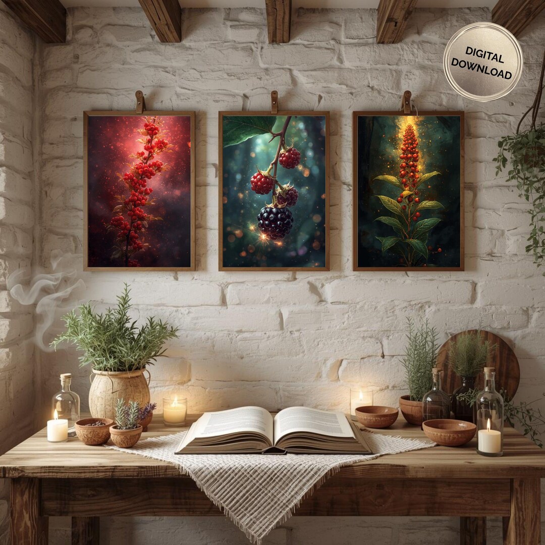 Magical Herb Wall Art Set, Witchcore Botanical Prints, Cottage Kitchen ...