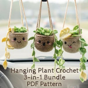 Schema per pianta da appendere all'auto all'uncinetto / Pacchetto di piante da appendere allo specchietto retrovisore / Amigurumi per specchietto retrovisore / Download PDF