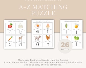 Montessori Beginning Sounds Matching Puzzles A–Z | Alphabet Phonics Printable | Preschool Kindergarten Homeschool