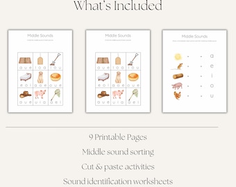 Montessori Middle Sounds Activity Pack | Phonics Worksheets (PDF)