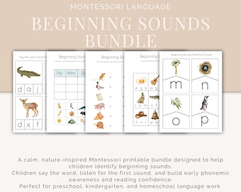 Paquete de sonidos iniciales Montessori / Hojas de trabajo fonéticas y tarjetas de correspondencia / Actividades de lenguaje basadas en la naturaleza / Preescolar y jardín de infantes
