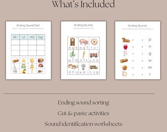Paquete de actividades de sonidos finales / Hojas de trabajo de fonética Montessori (PDF)