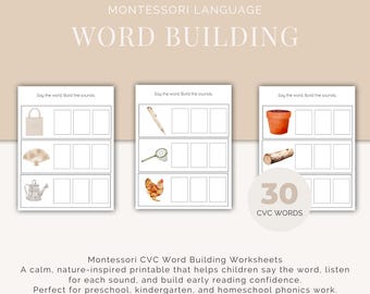 Montessori CVC Word Building  | Say the Word Build the Sounds | Nature-Based Phonics Printable | Preschool & Kindergarten