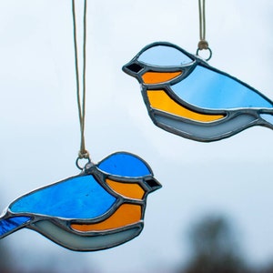 Handmade in Maine Original Stained Glass Eastern Bluebird Suncatcher Ornament