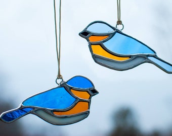 Handmade in Maine Original Stained Glass Eastern Bluebird Suncatcher Ornament updated pattern