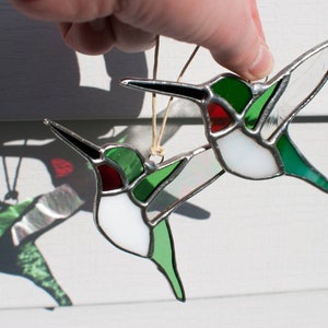 Handmade in Maine Original Stained Glass Ruby-Throated Hummingbird Suncatcher Ornament