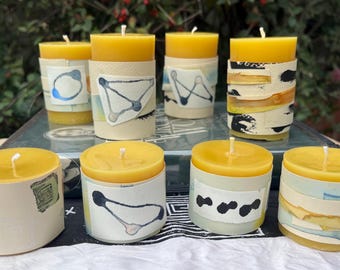 Small Pillar Organic Beeswax Collage Candles, Unscented candle, Organic Beeswax, Pillar candle, Gift
