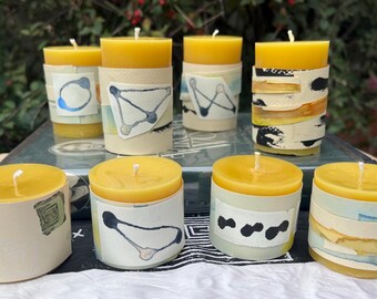 Large Pillar Organic Beeswax Collage Candle, Candle, Organic Beeswax, Pillar Candle, Gift