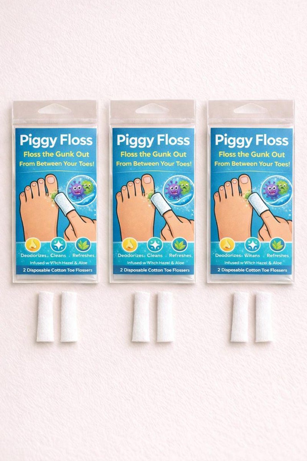 Toe Floss Piggy Floss – 3 Packs | Disposable Between-toe Finger Wipes | Odor ...