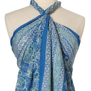 Hand Block Printed Sarong - Dahlia Blue - Cotton