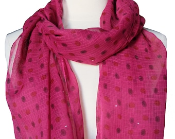 Hand-Block gedruckt Schal - Pink Spot - 22 "x 72" - Baumwolle/Seide