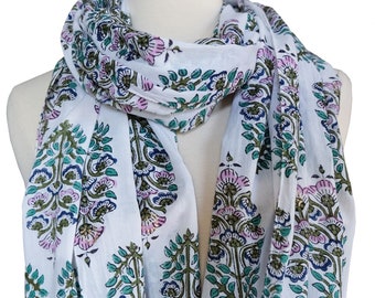 Hand Block Printed Scarf - Pyra - 15" x 72" - 100% cotton