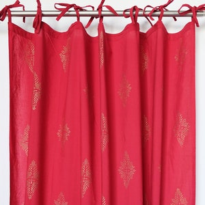Hand block printed curtain - red and gold print - cotton - 47&quot;w x 92&quot; l