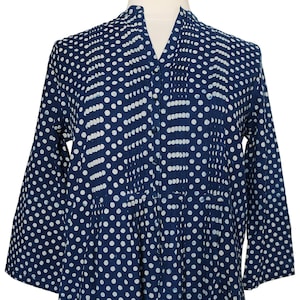 Hand block printed smock top - Indigo Spot