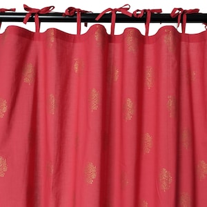 Hand block printed curtain - red and gold print - cotton - 47&quot;w x 92&quot; l