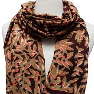 Hand Block Printed Scarf - Leaves - 22&quot; x 72&quot; - 100% cotton