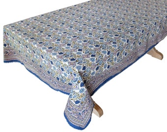 Hand Block Printed Tablecloth  - Kwali Jaali - 60" x 90"