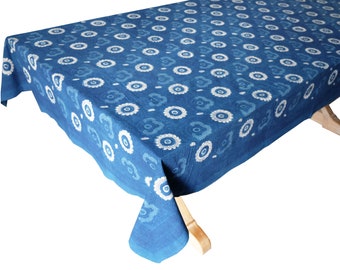 Hand Block Printed Tablecloth  - Calico Indigo - 70" x 108"