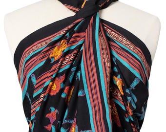 Hand Block Printed Sarong - Tulip swirl - Cotton