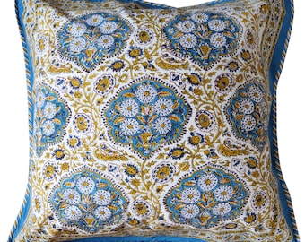 Reversible Cotton Pillow Cover - Ottoman Blue - Square 24" x 24"