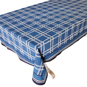 Hand Block Printed Tablecloth  - Madras Indigo - 70&quot; x 108&quot;