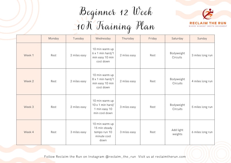 10k Training Schedule For Beginners 12 Weeks
