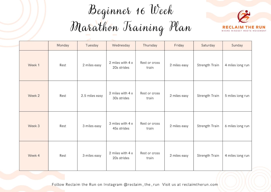 16 Week Beginner Marathon Training Plan and Mindset Journal - Etsy