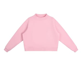Minimalist Cropped Crewneck Sweatshirt | Oversized Cozy Pullover | Neutral Streetwear Top for Women | Mock Neck